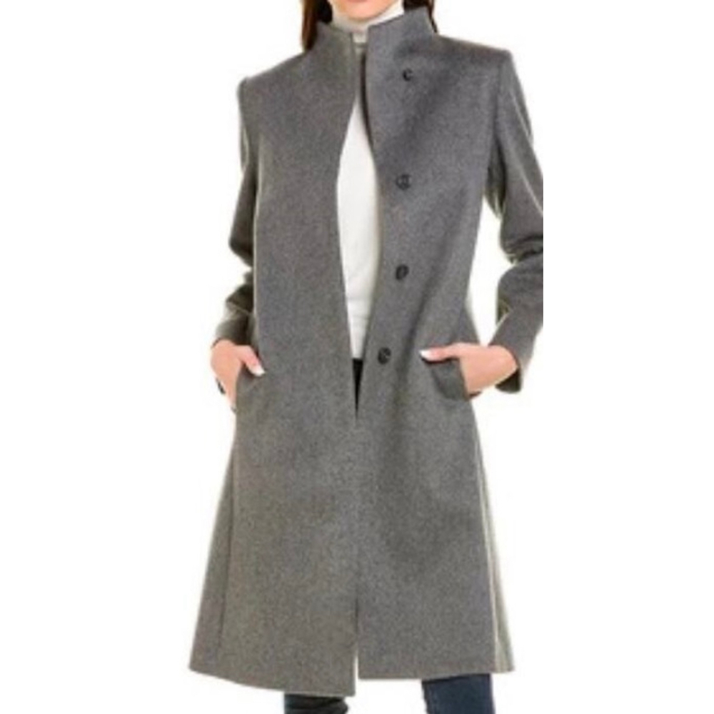 Women's CINZIA ROCCA Icons Gray Wool Cashmere Blend Pea Coat - Picture 2 of 6